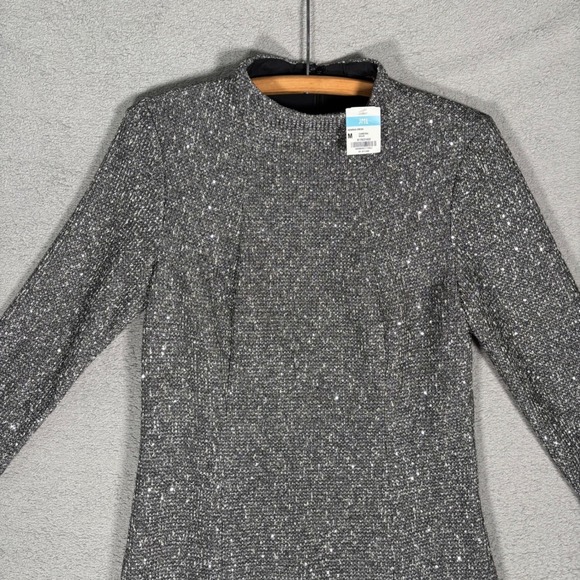 J McLaughlin Henrika Dress Women's Size M Charcoal Sequin Sparkle Sheath Tweed - Picture 6 of 16